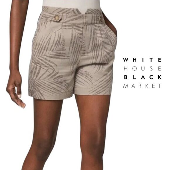 White House Black Market Pants - White House Black Market NWOT The Short High Rise Khaki Palm Print Size 14
